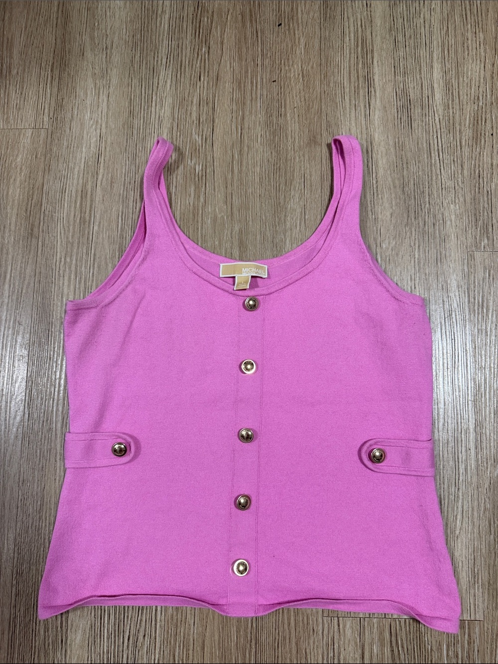 Michaels Pink Button-Front knitted Tank Top with Gold Buttons L